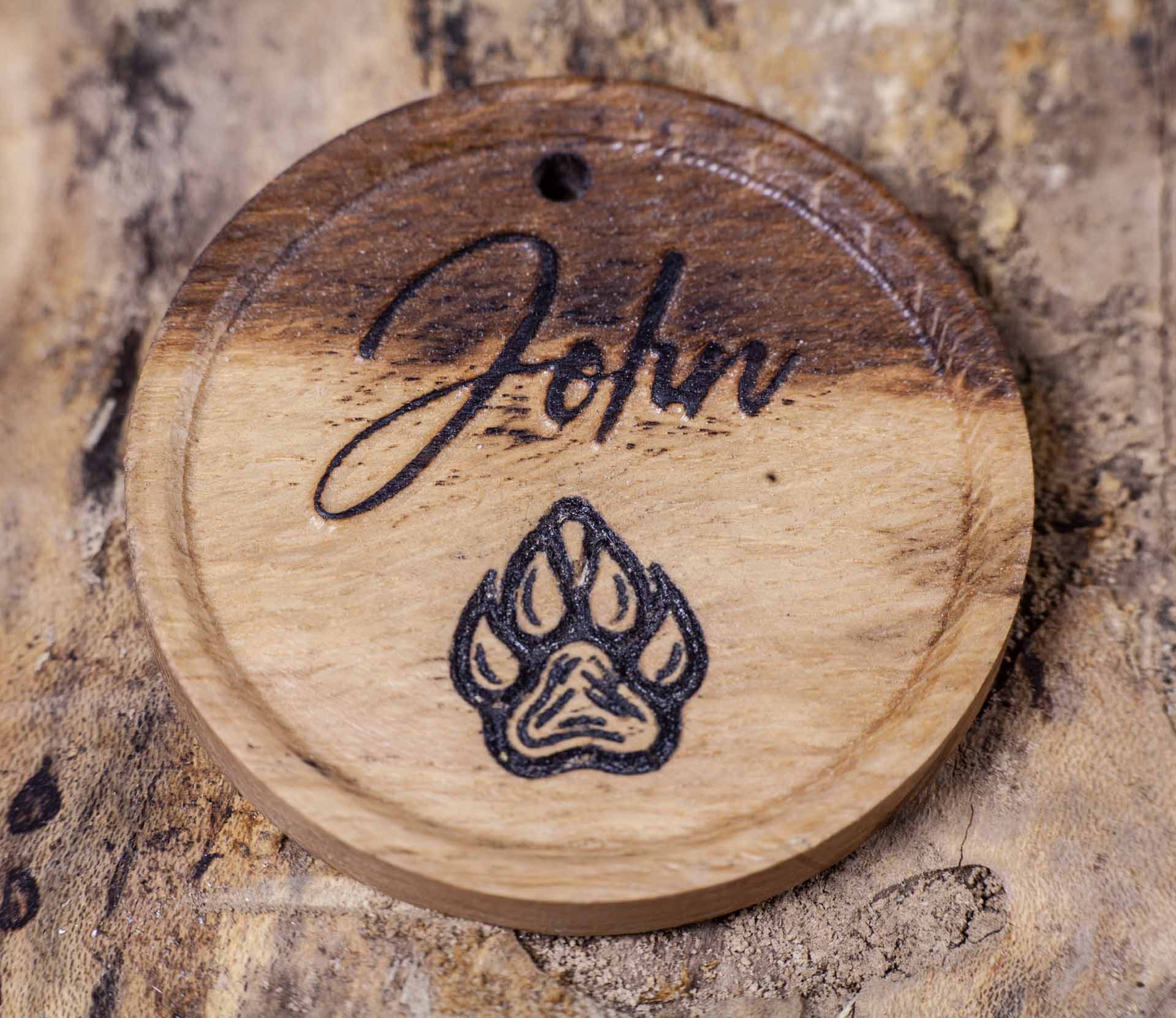 Custom Name Pendant - Personalized Oak Wood Jewellery (58-60mm)