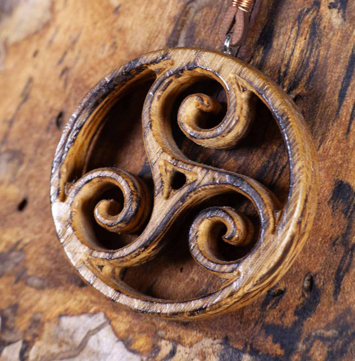 Triskelion Oak Pendant – 58mm Carved Celtic Symbol
