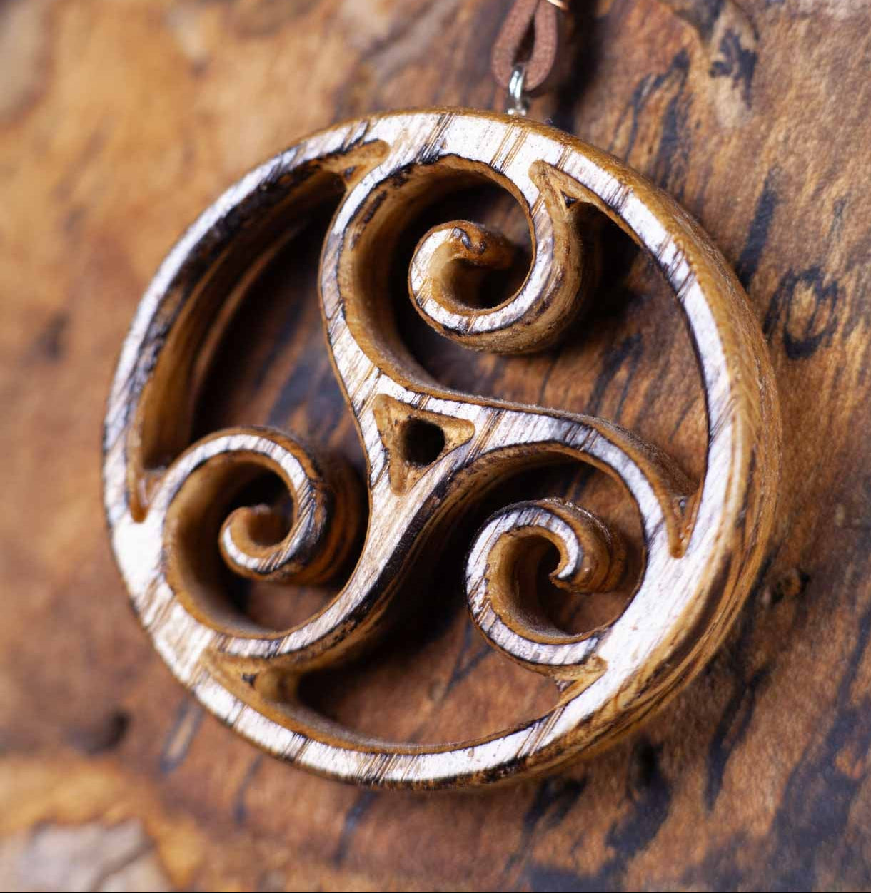 Triskelion Oak Pendant – 58mm Carved Celtic Symbol