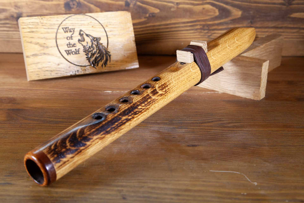 Oak Native American style Flute with Mahogany Tip. Key of C